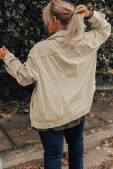 Khaki Plus Size Crochet Pattern Back Corduroy Jacket